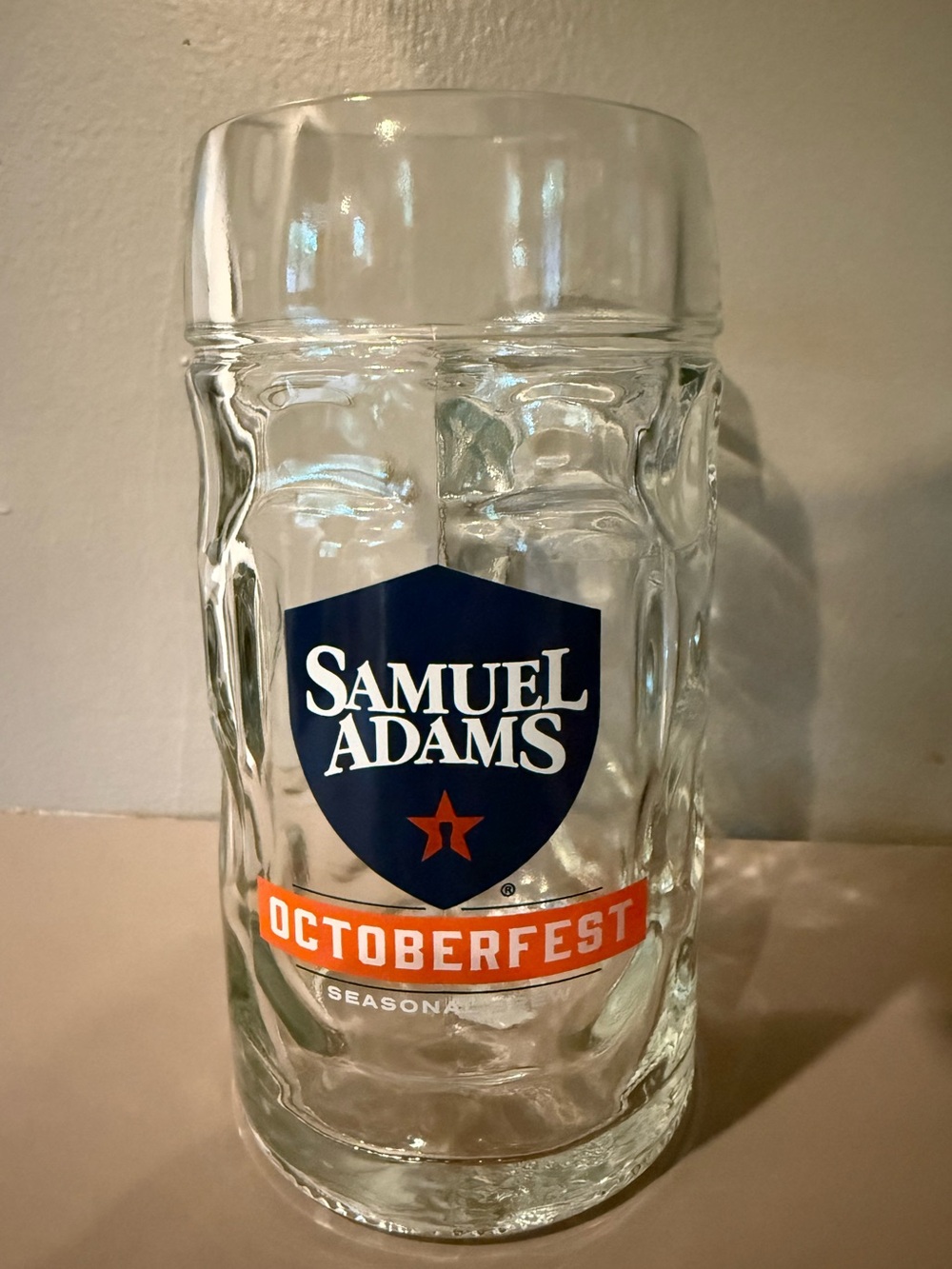 Samuel Adams Octoberfest Glass Beer Stein - Clear with Blue and Orange Logo